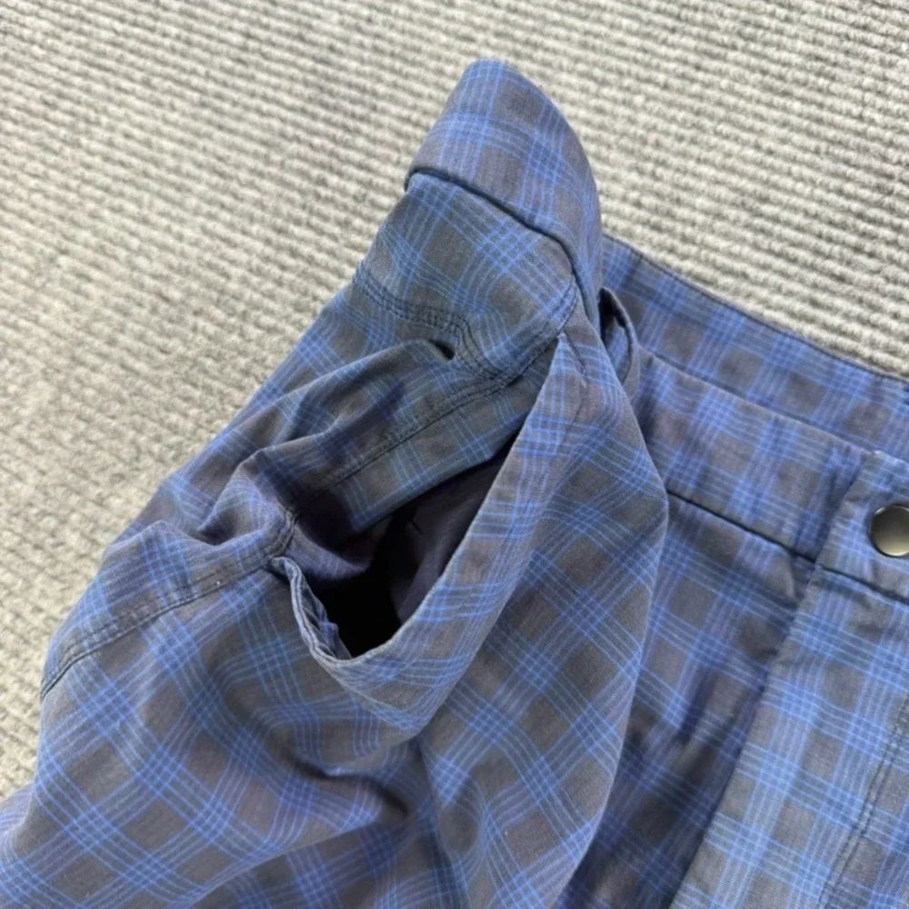 Lululemon Commission Shorts Mens 36 Blue Black Plaid Chino Golf Tech Active